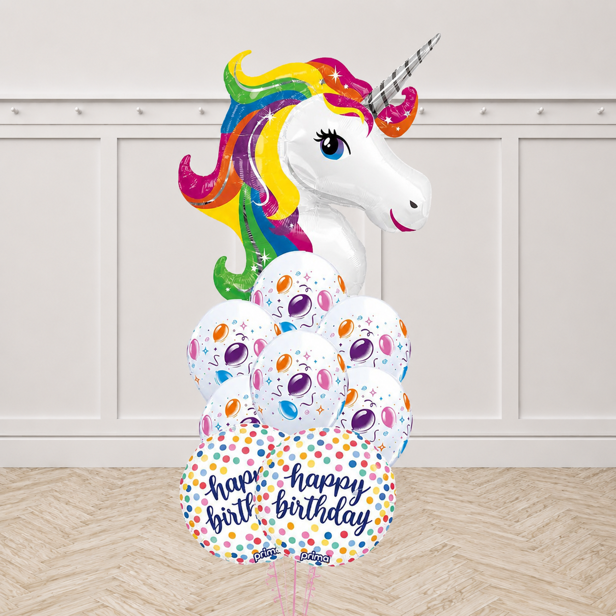 Birthday Rainbow Dots Unicorn Balloons With weight