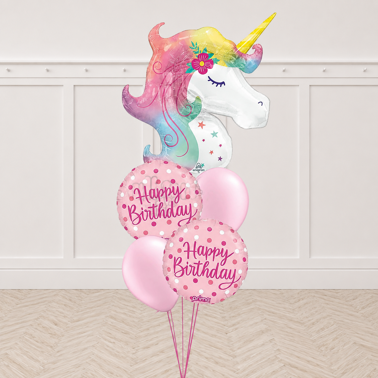 Unicorn Pink Happy Birthday Bouquet With weight