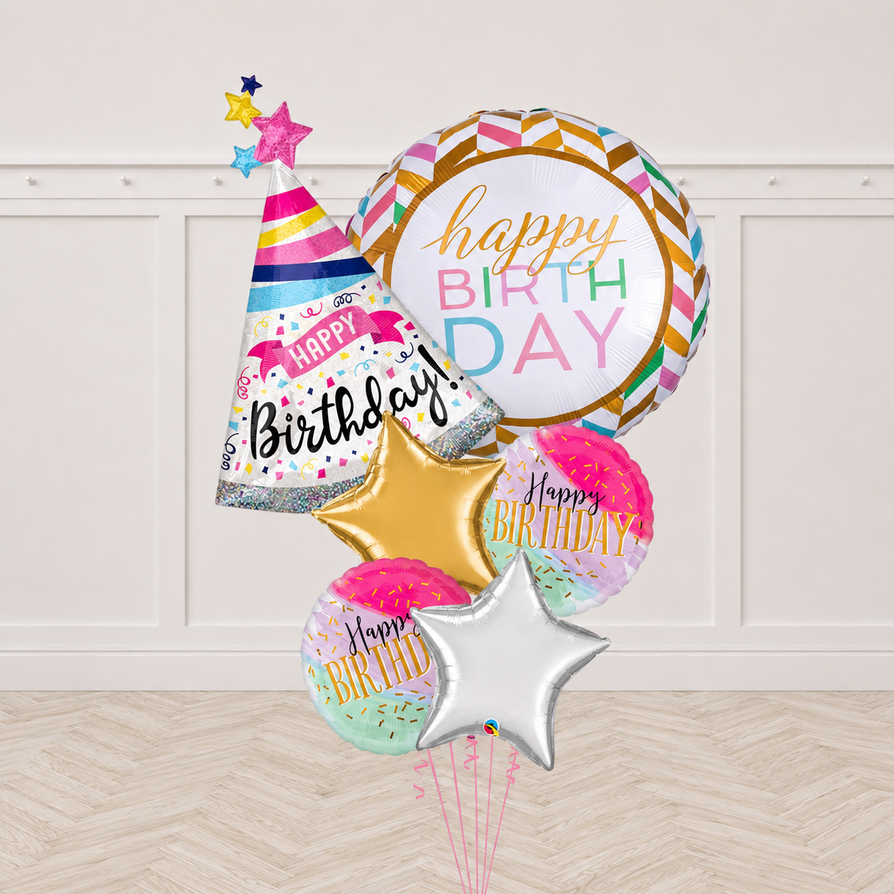 Holographic Happy Birthday Sparkle Banner Pastel Celebration Bou