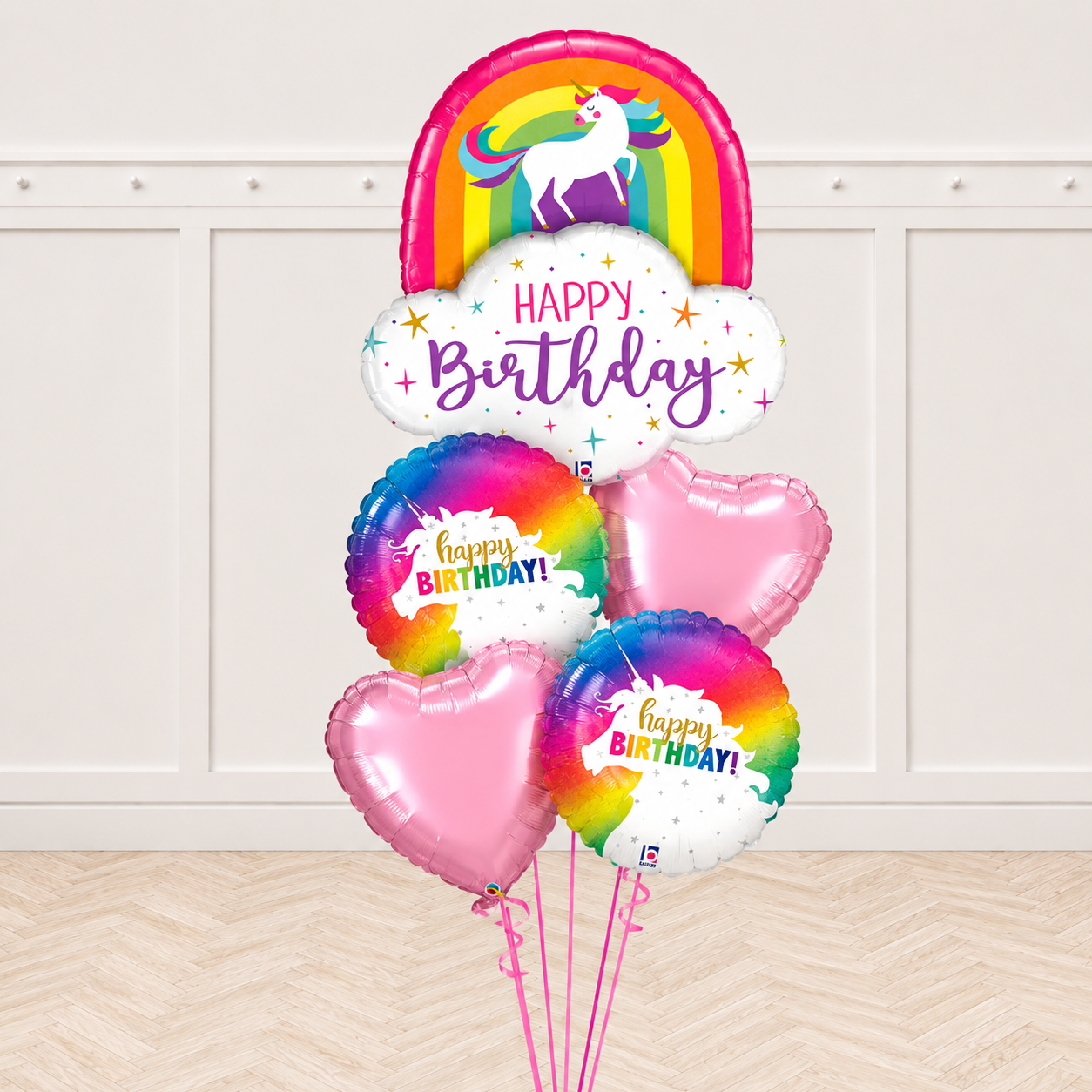 Unicorn Rainbow Birthday Balloon Bouquet With Weight