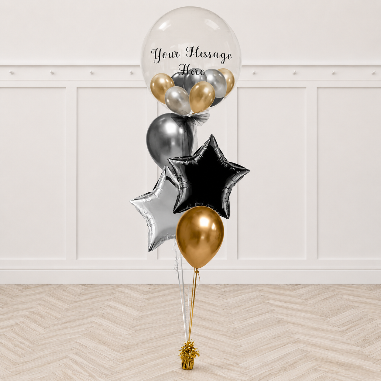 Bubbles Custom Text and Star Chrome Balloon Bouquet - PRE 0RDER
