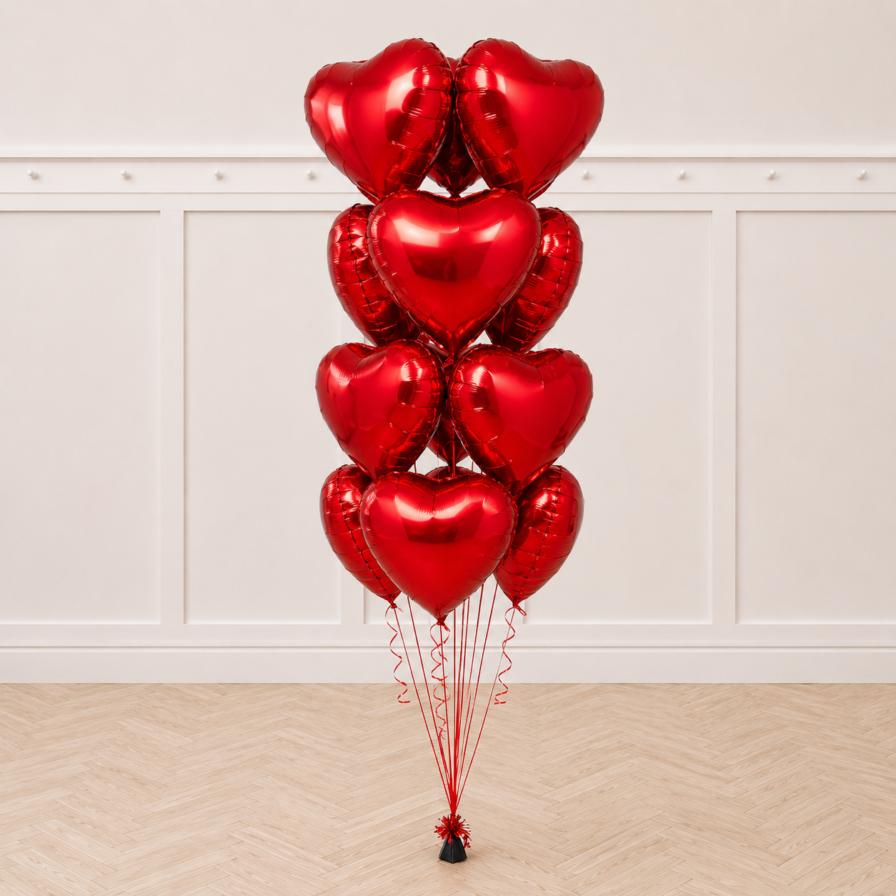 RED Heart Shape Foil Balloon Bouquet-12 pcs. Valentine