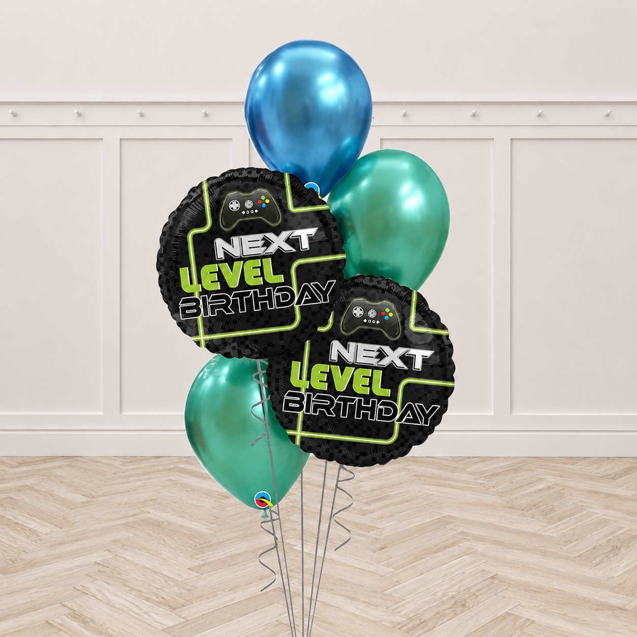 Next Level Gamers Birthday Chrome Confetti Dots Balloon Bouquet
