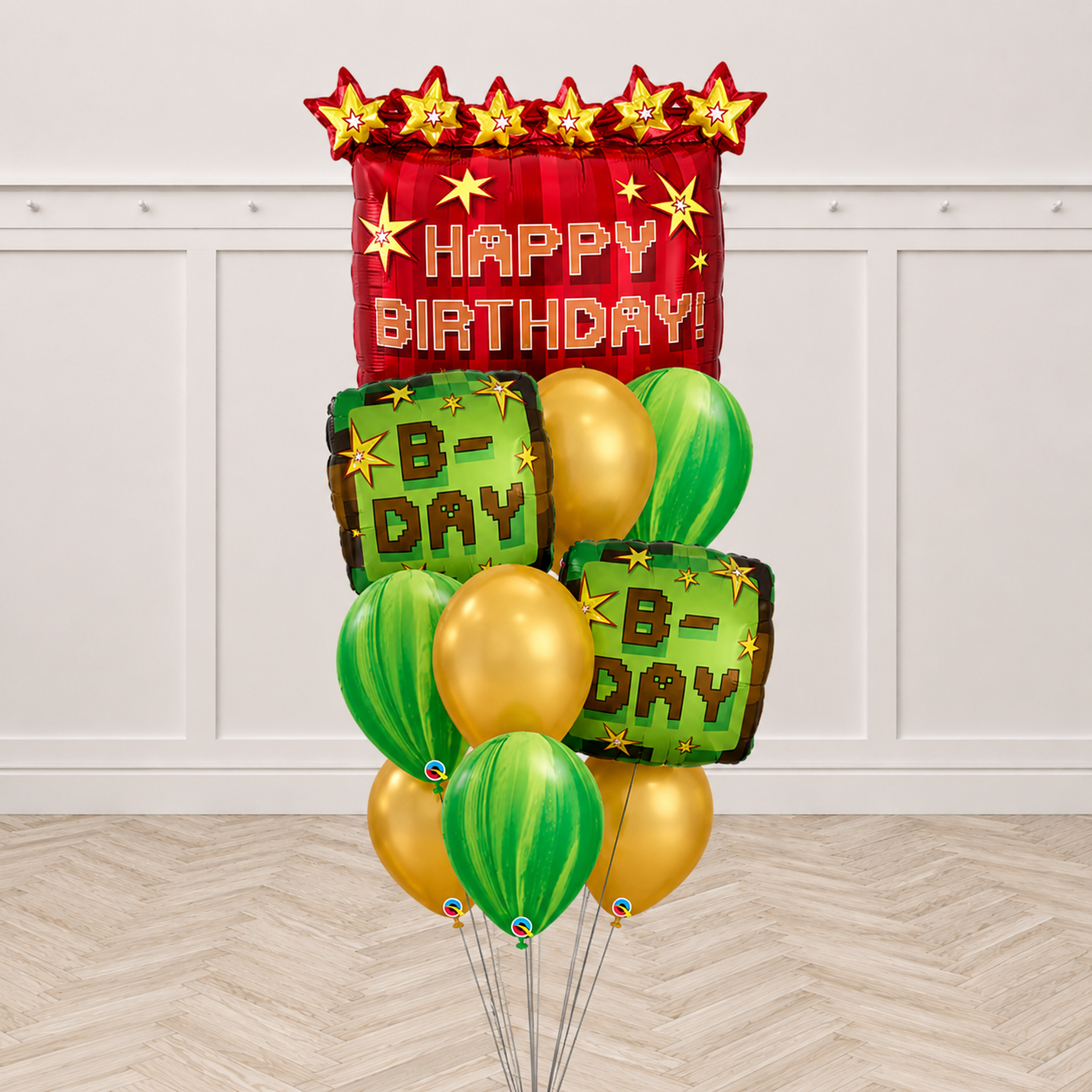 TNT Mine Craft B-Day Chrome and Agate Balloon Bouquet