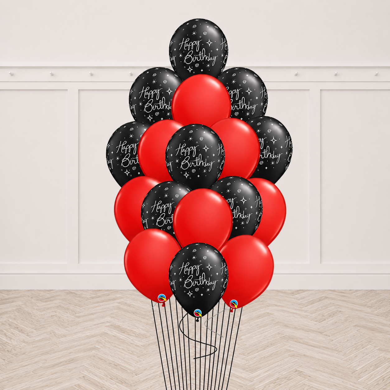 15Pcs Elegant Black Sparkle Birthday Red Balloon Bouquet With Weight