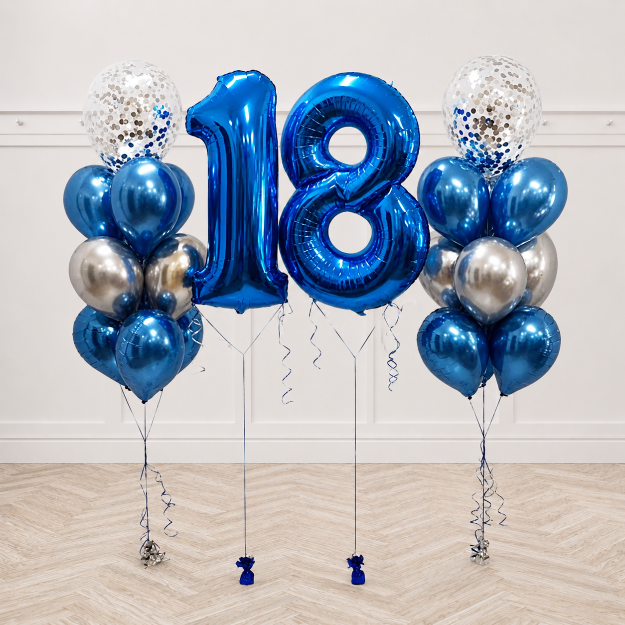 Any Two Number Blue Confetti Balloon Bouquet SET with Weights