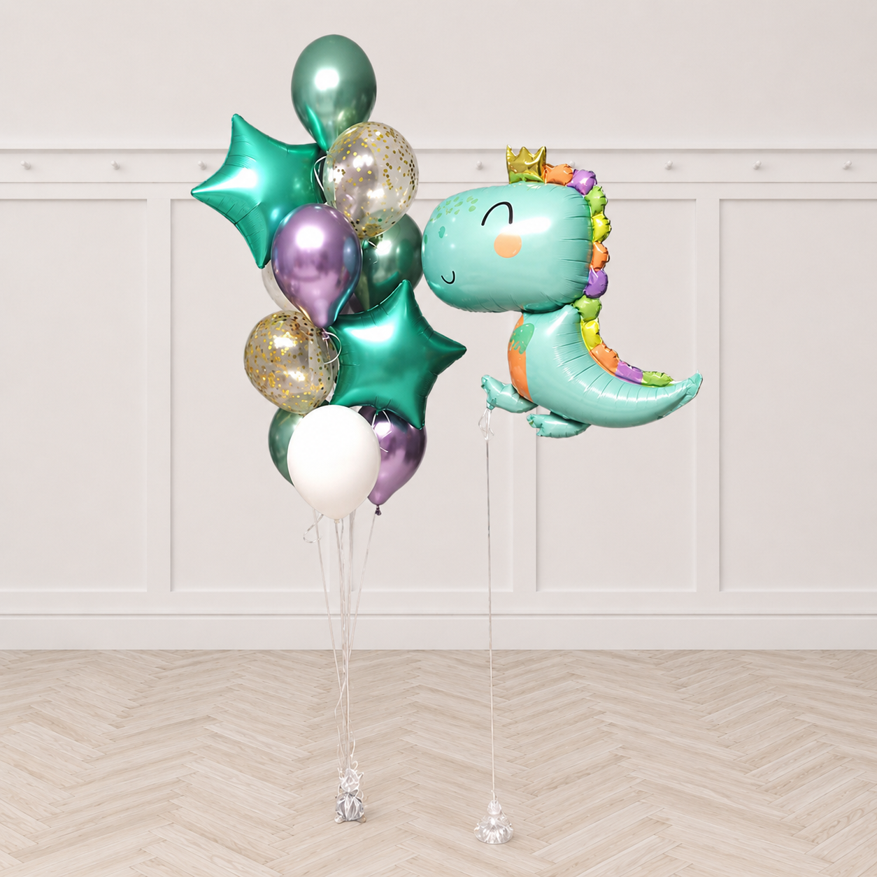 Abysaurus Big Chrome Confetti Balloon Bouquet Set