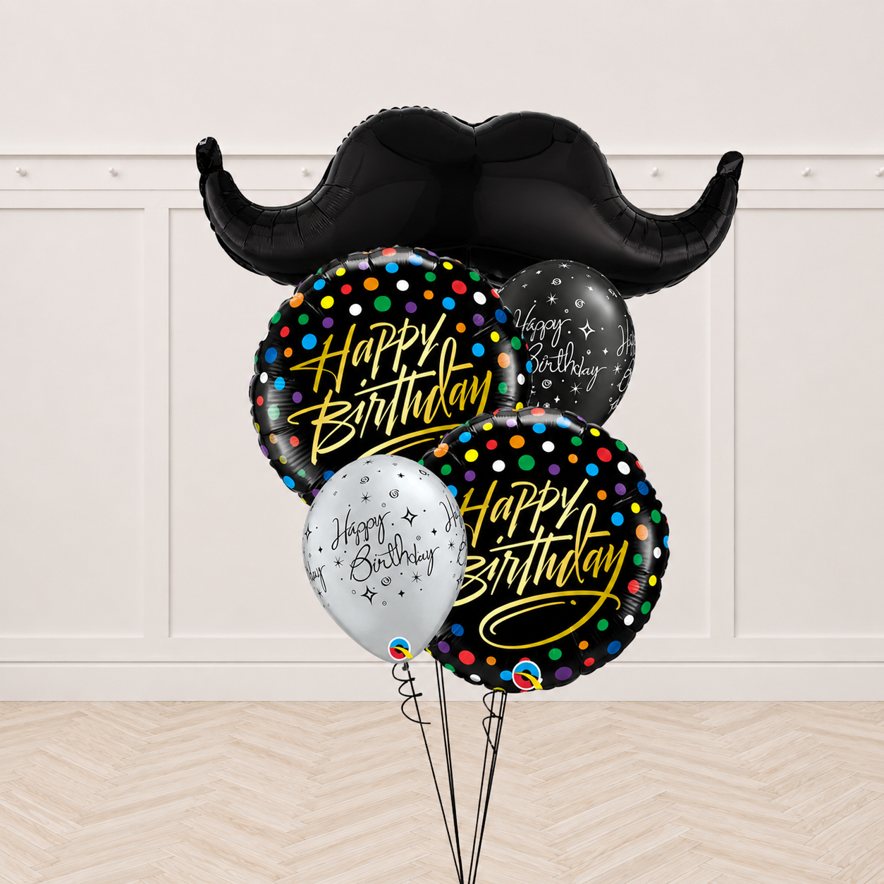 Mustache and ChalkBoard Happy Birthday Party and Sparkling Bday Balloon