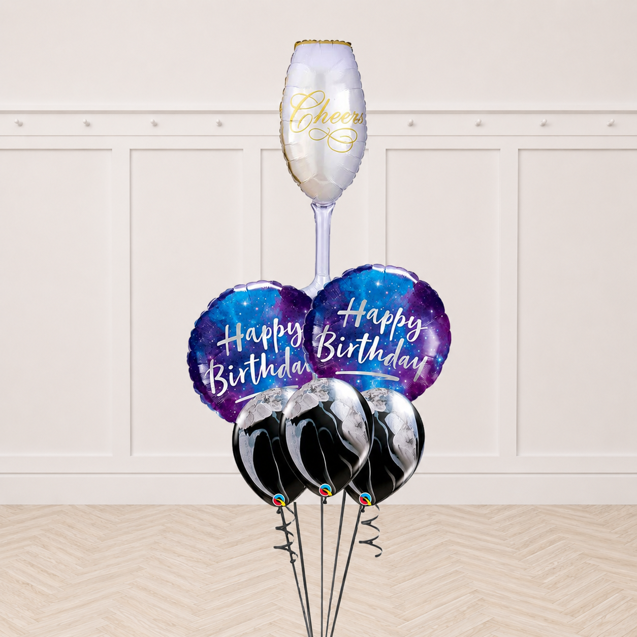 Champagne Glass Galaxy Birthday SuperAgate Balloon Bouquet