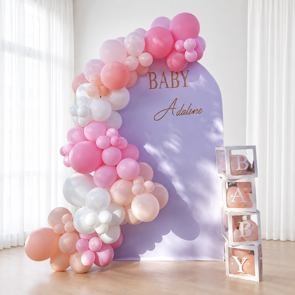 Pink balloon garland, Backdrop & BOX