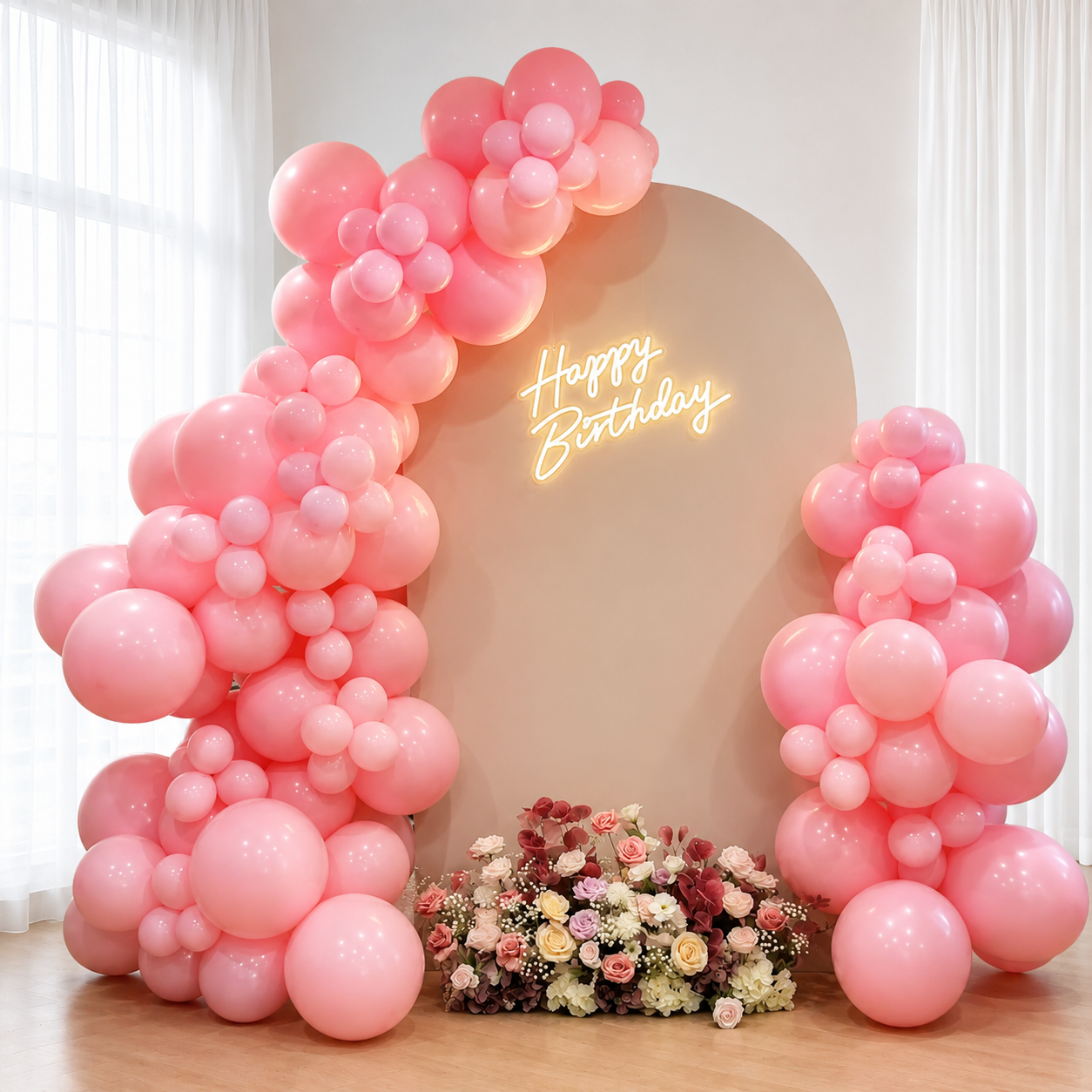 Pink balloon Garland<backdrop & Flower, Neon Sign - PRE ORDER