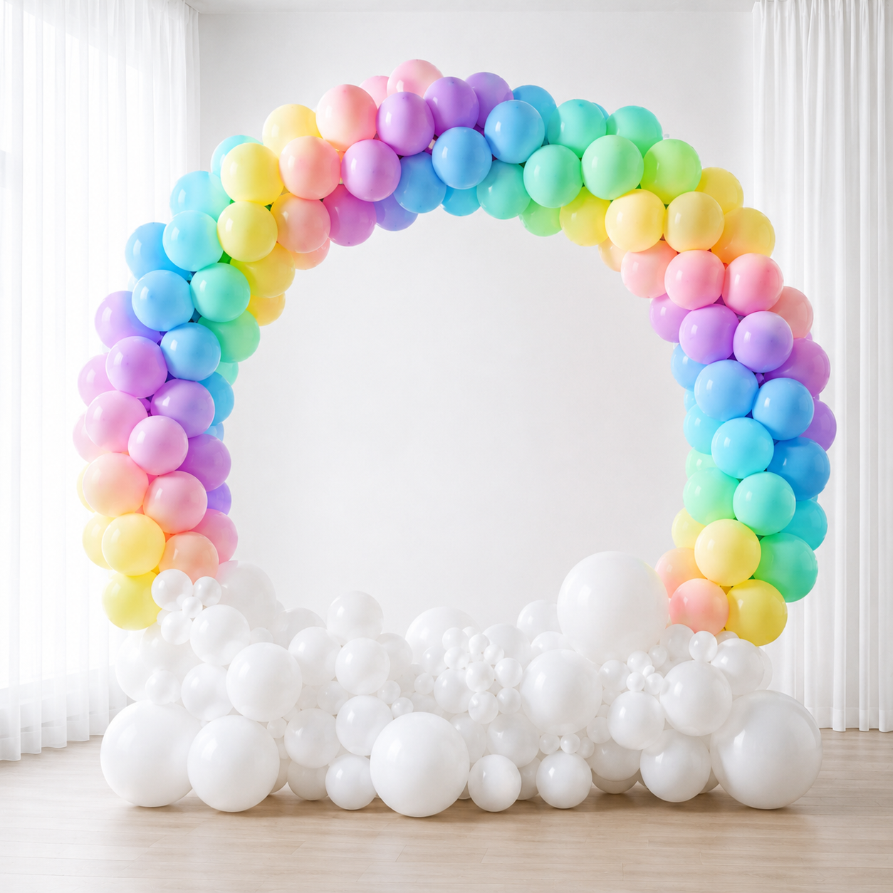 Pastel Rainbow and Clouds Circular Balloon Arch Arrangement
