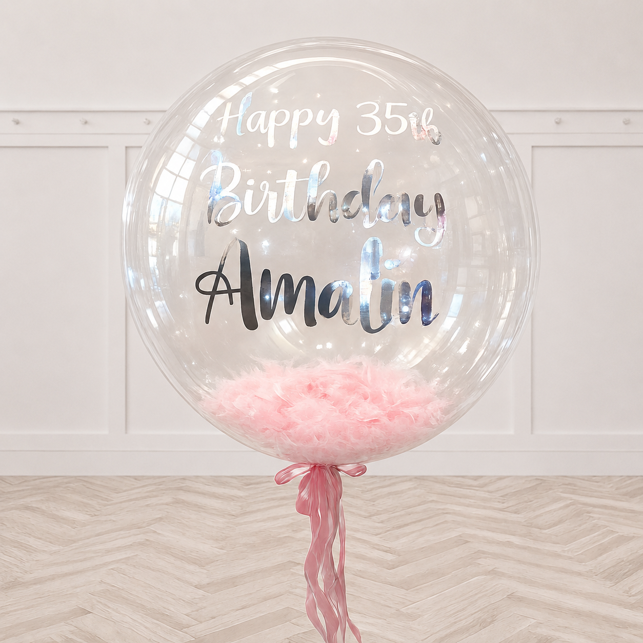 24inches Personalized Clear Bubble Balloons with Feather Stuff inside PRE-ORDER 1DAY In Advance