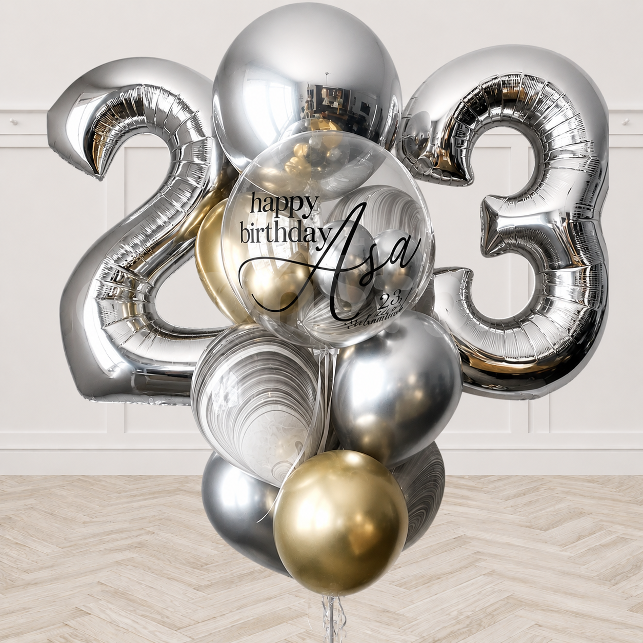 Any 2 Number Chrome Agate & Bubble Custom Text Balloon Set