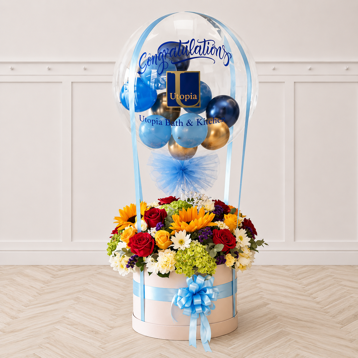 24 inches Bubbles Personalized Hot Air Inspired Flower Arrangement PRE-ORDER 1DAY in advance - with Logo