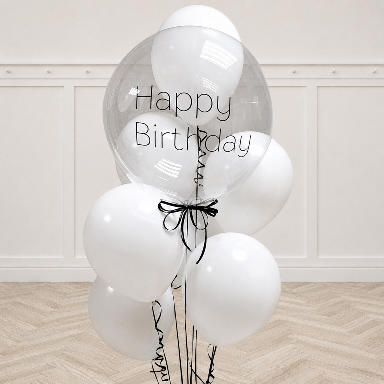 Classy White Custom Text Personalized Bubbles Balloon Bouquet