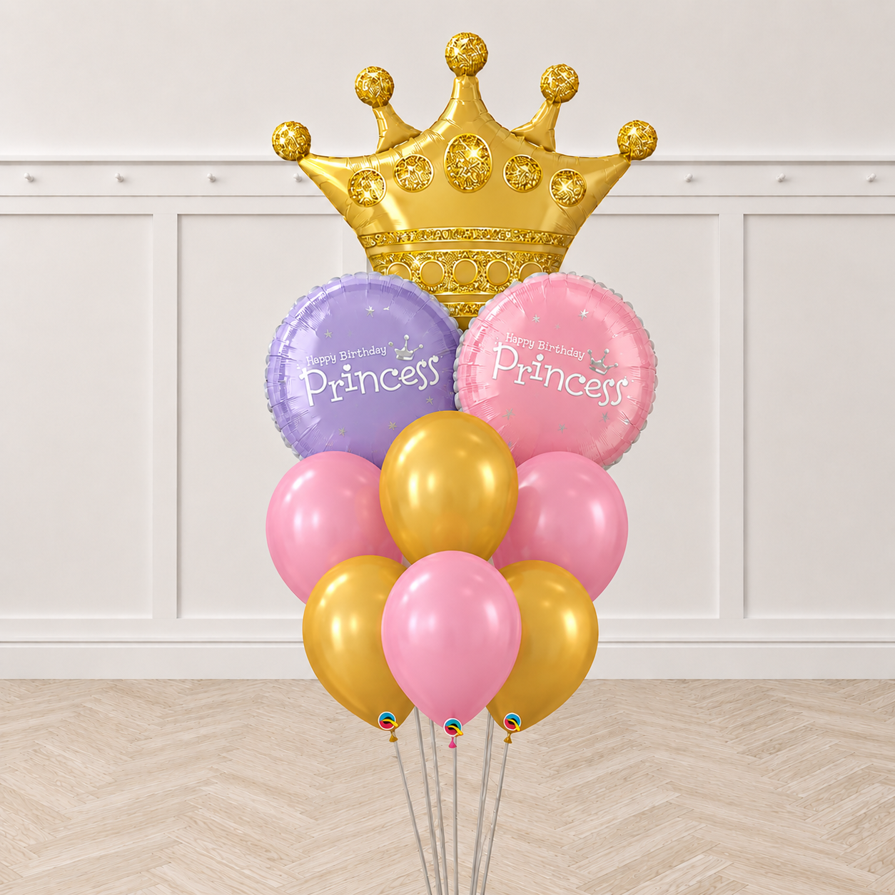 Golden Crown Princess Tiara Birthday Chrome and Agate Balloon Bouquet