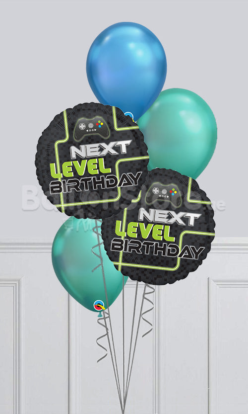 Next Level Gamers Birthday Chrome Confetti Dots Balloon Bouquet