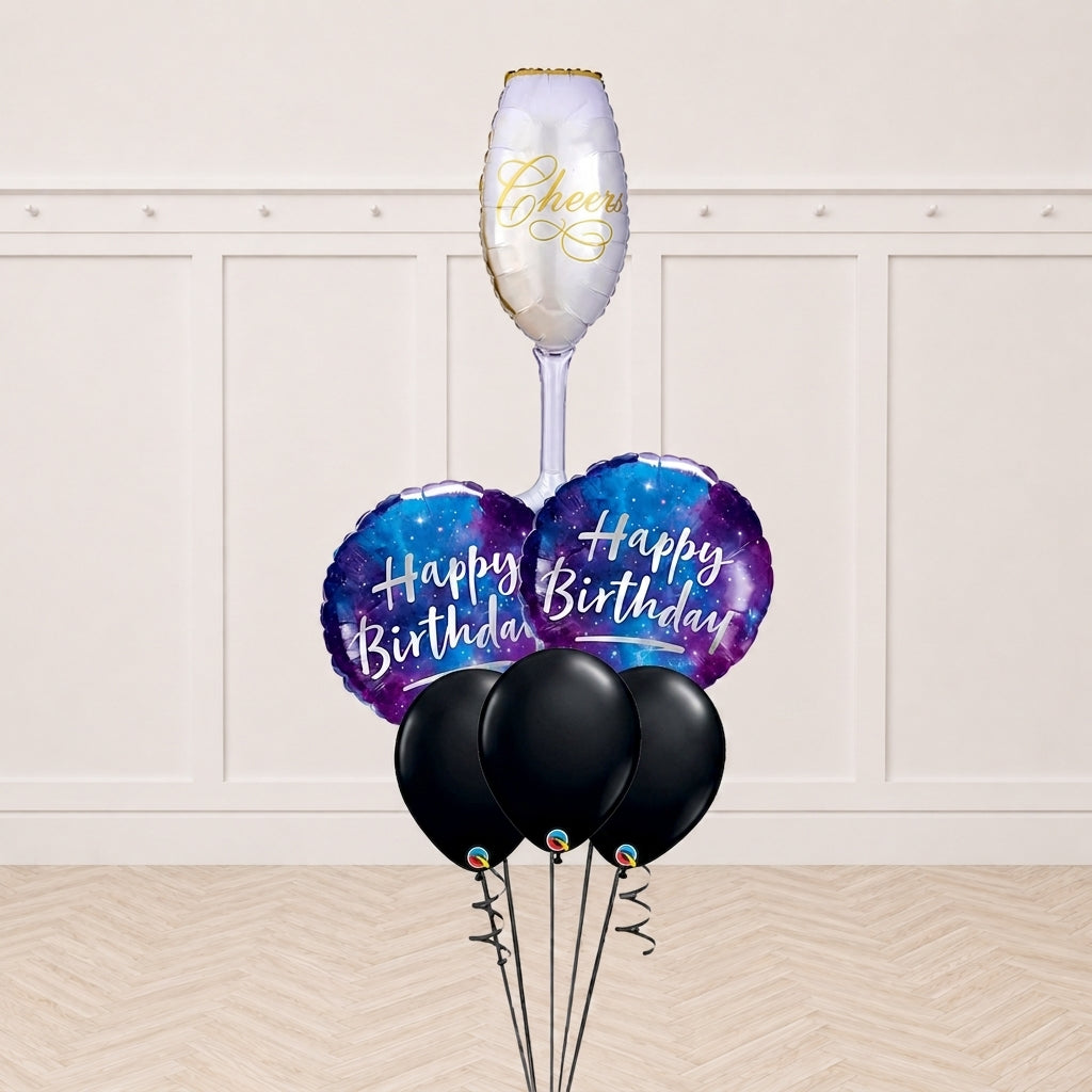 Champagne Glass Galaxy Birthday SuperAgate Balloon Bouquet