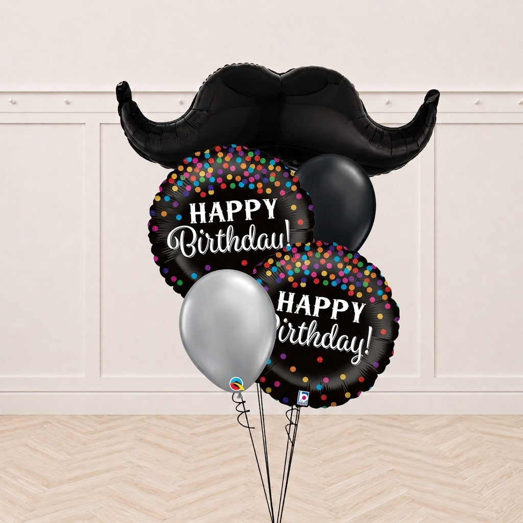 Mustache and ChalkBoard Happy Birthday Party and Sparkling Bday Balloon