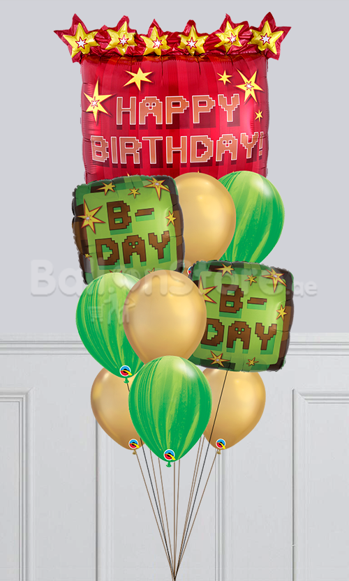 TNT Mine Craft B-Day Chrome and Agate Balloon Bouquet