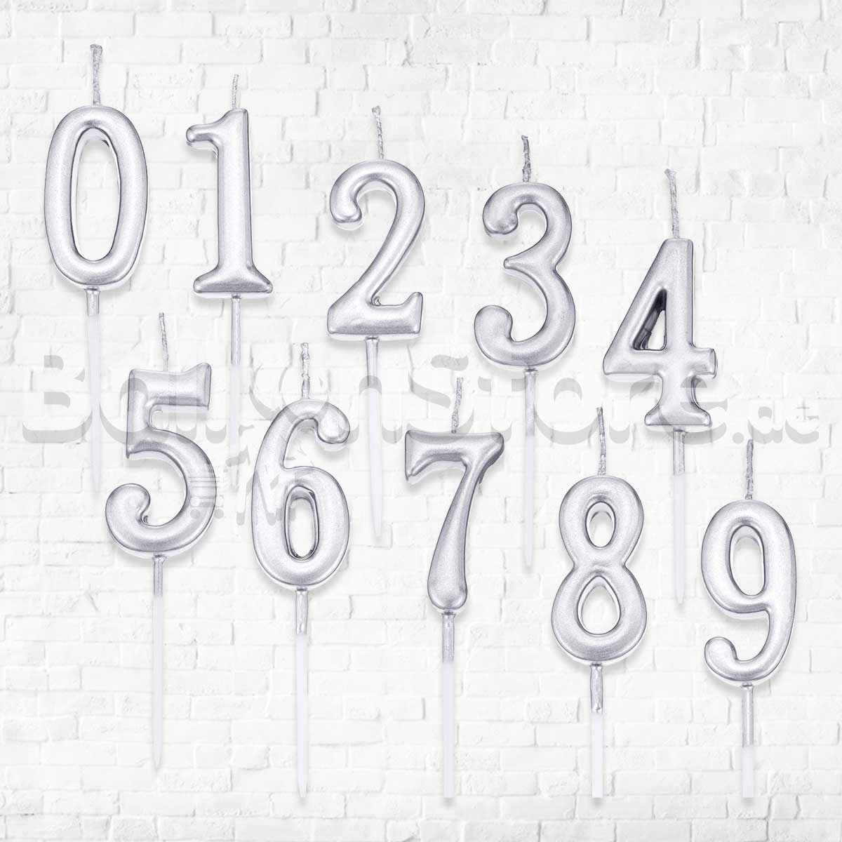 Silver Number Party Candles - PLEASE SELECT NUMBER