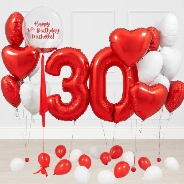 Red & White Any Two Number Birthday Balloons With weight