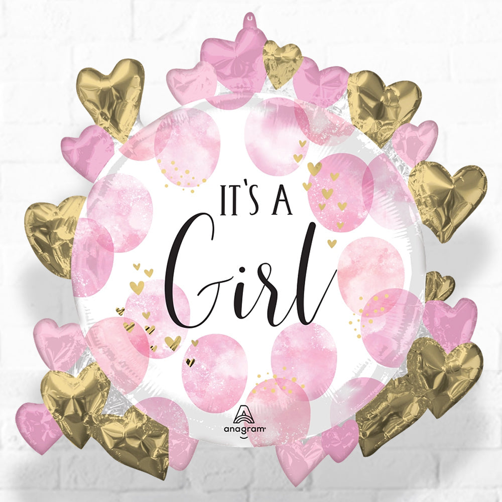 SuperShape Baby Girl Pink WaterColor Foil Balloons - Helium Filled