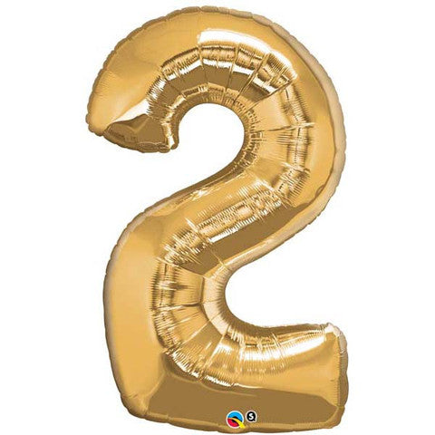 Number Two Metallic Gold Helium Filled
