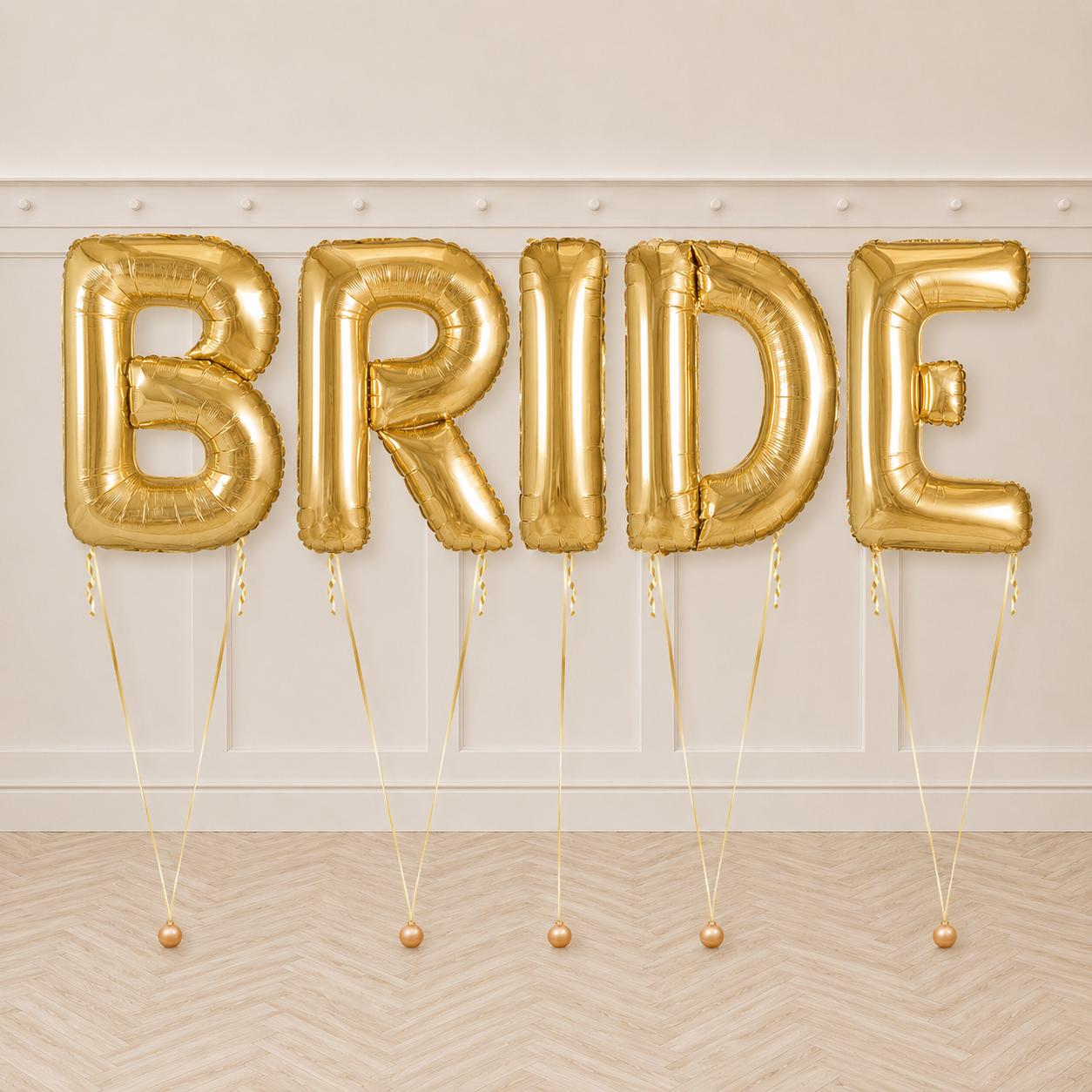 Gold “BRIDE” Helium Letter Balloon Package