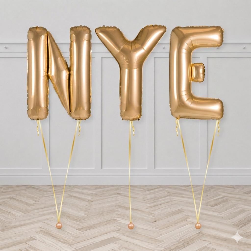 Gold “NYE” Helium Letter Balloon Package
