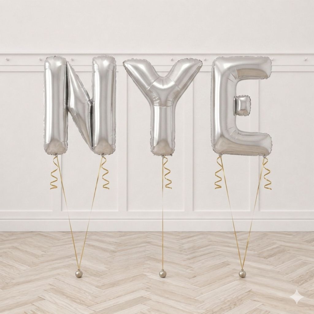 Silver “NYE” Helium Letter Balloon Package