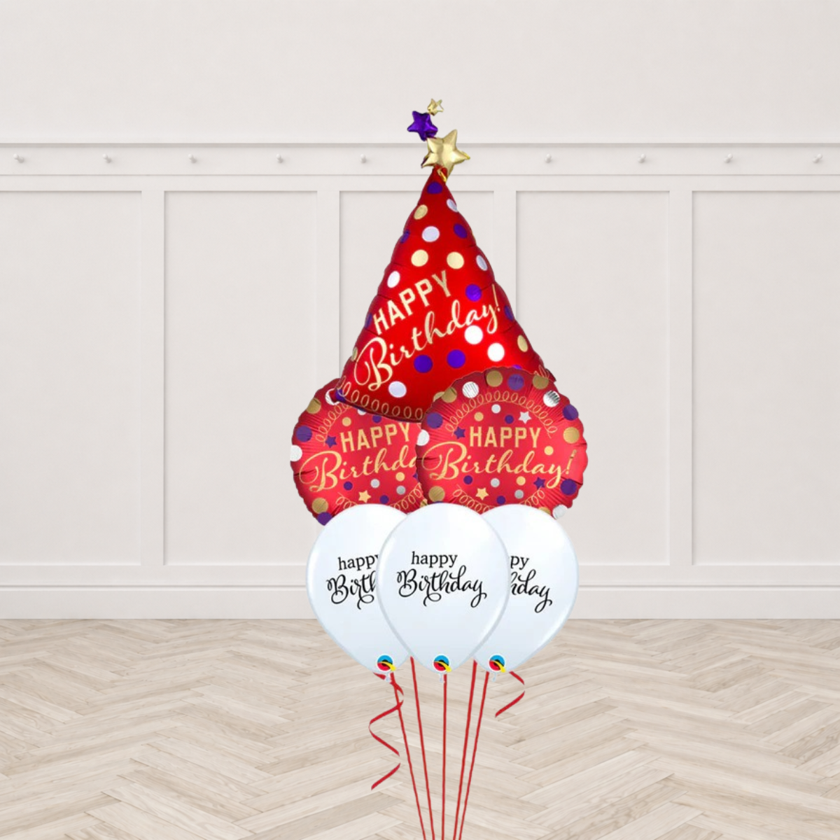 Red Party Hat Satin Balloon Bouquet