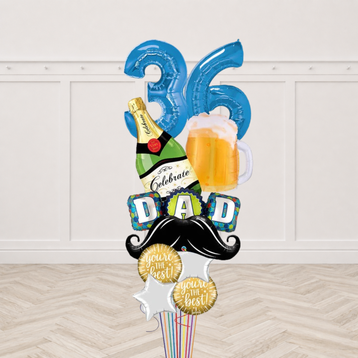 Any Number Happy Birthday Dad Mustache Cheers Big Balloon Bouquet