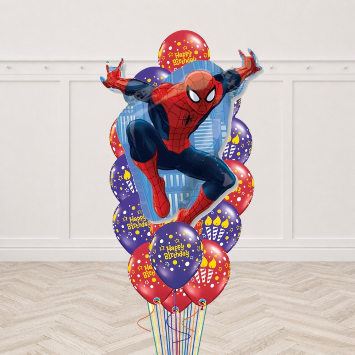Pale Blue & Ruby Birthday Lit Candles Design with Jumbo Spider Man