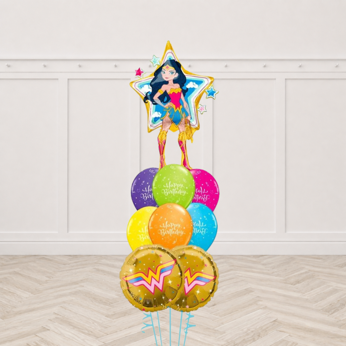 Wonder Woman Sparkle Birthday Super Hero Balloon Bouquet