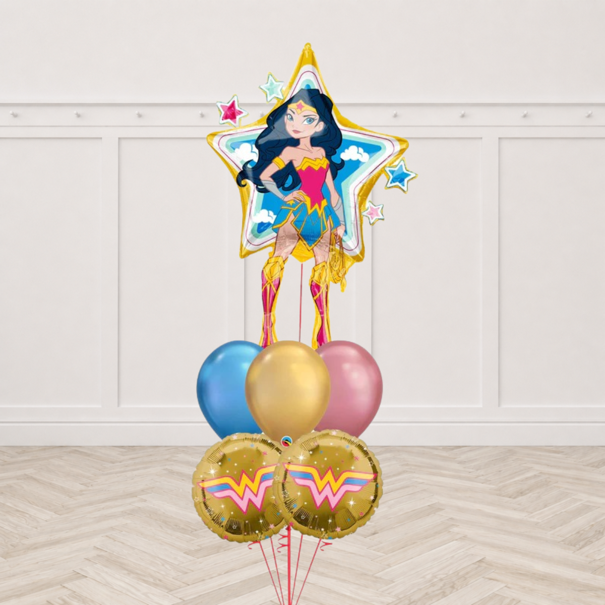 Wonder Woman and Chrome Latex Super Hero Balloon Bouquet