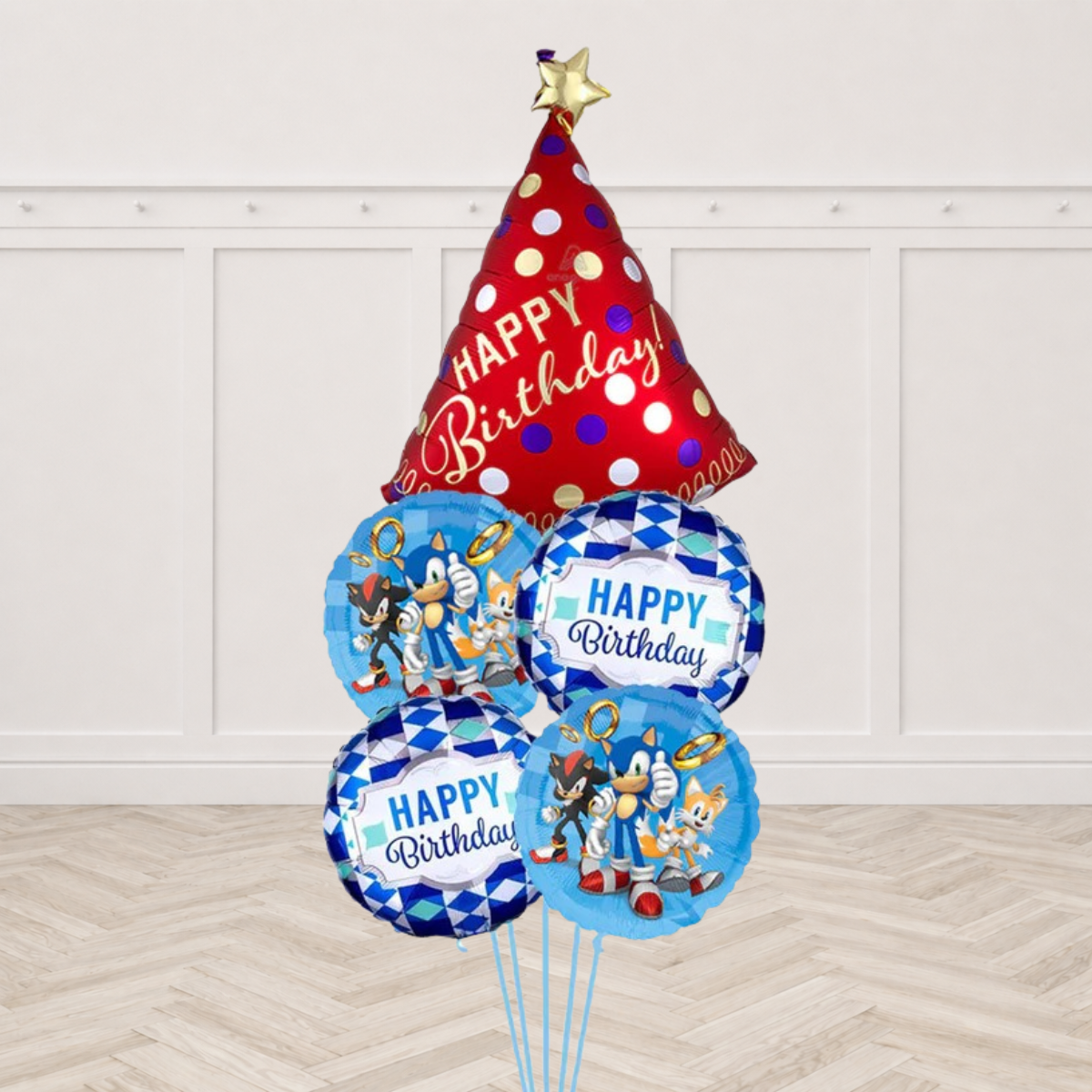 Sonic Birthday Red Party Hats All Foil Balloon Bouquet with Weight