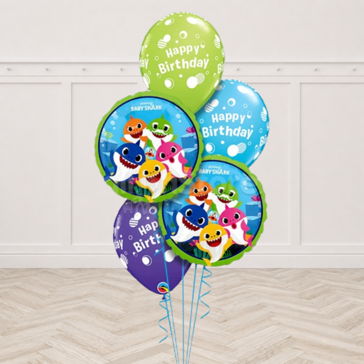 Baby Shark Happy Birthday Polka Dots Balloon Bouquet
