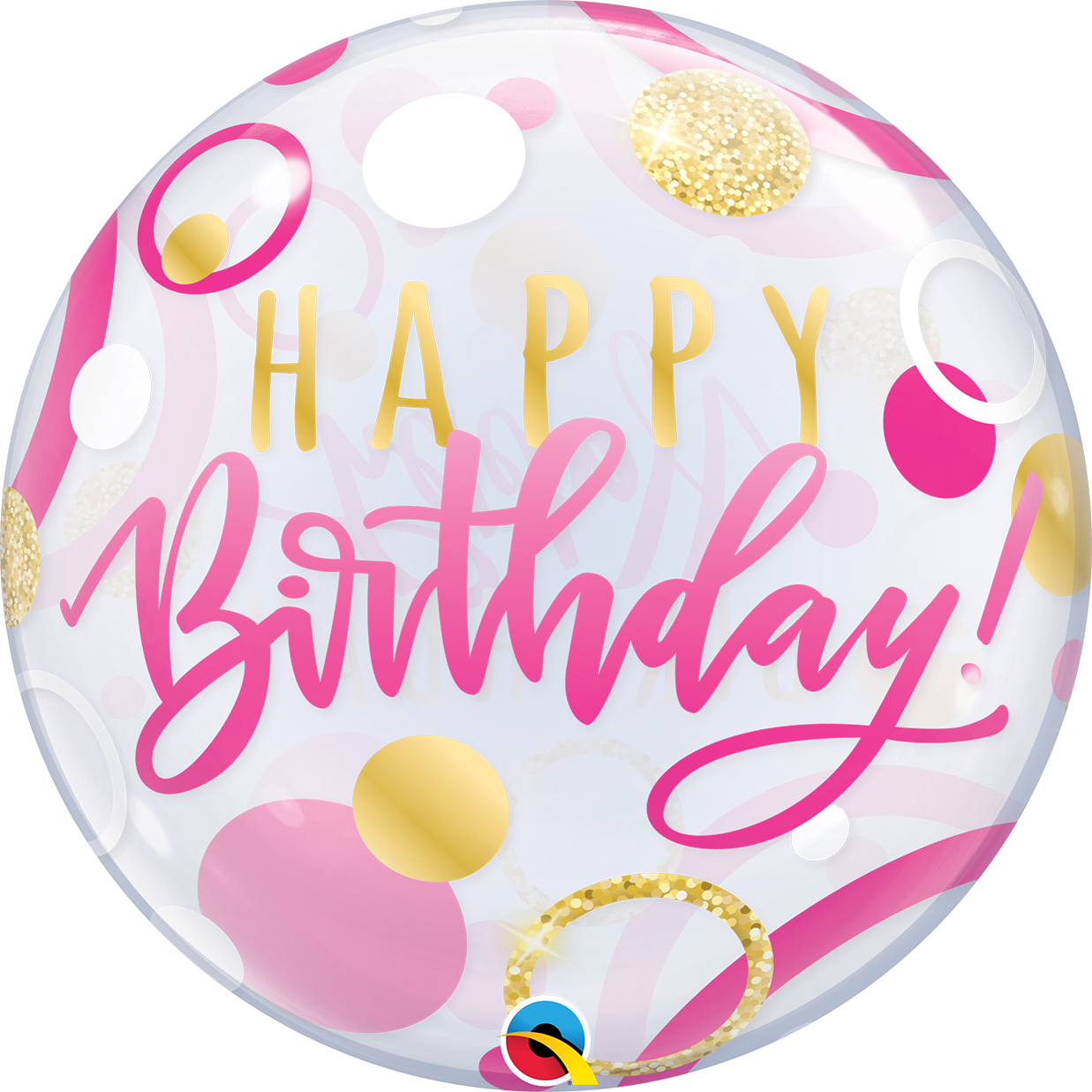 Pink  & Gold Dots Bubbles Birthday Balloon.