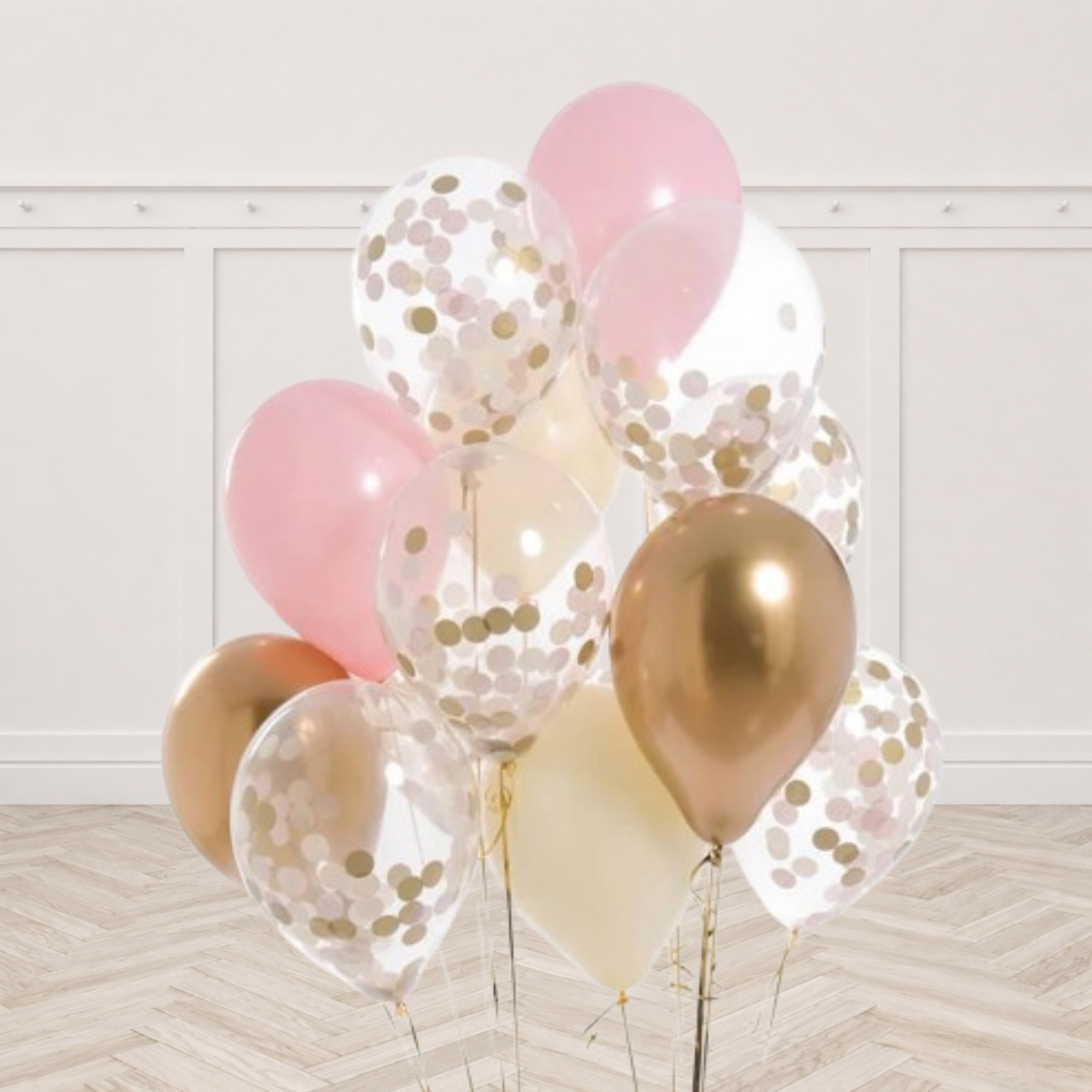 Pink and Gold Confetti Balloons 12pcs with Weight