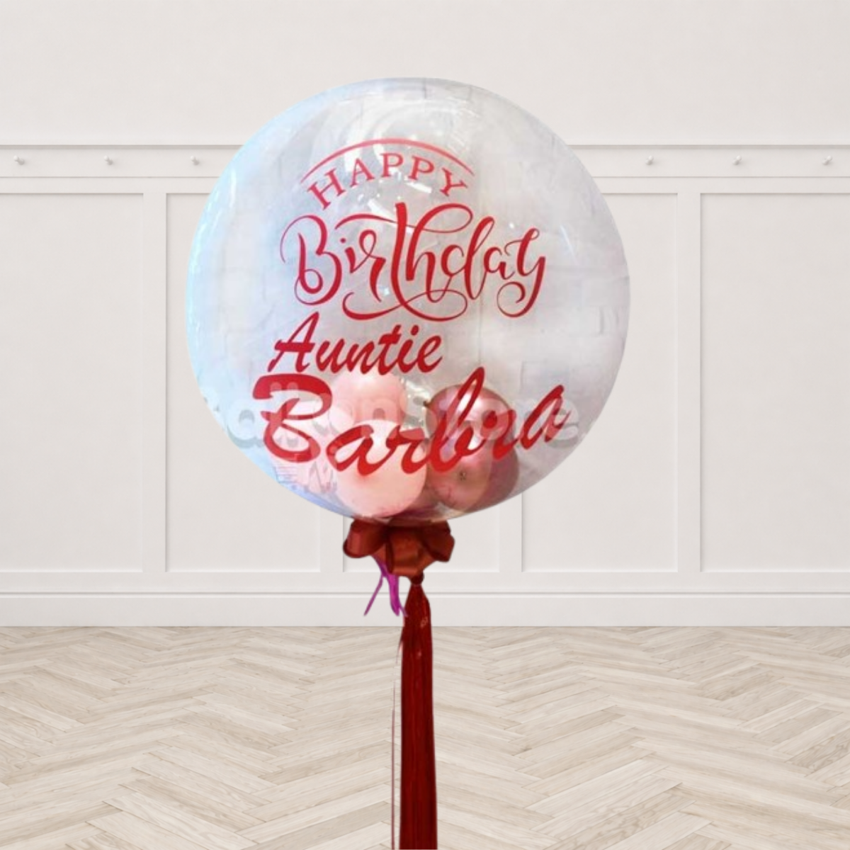 20inches Personalized Clear Bubble Balloons with Balloon Stuff inside - PINK PRE-ORDER 1DAY In Advance