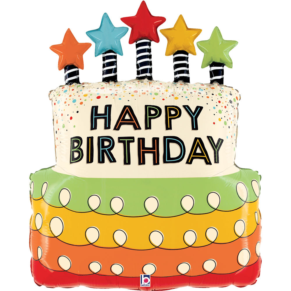 Candles Stars B Day Cake  Foil Balloon helium & weight