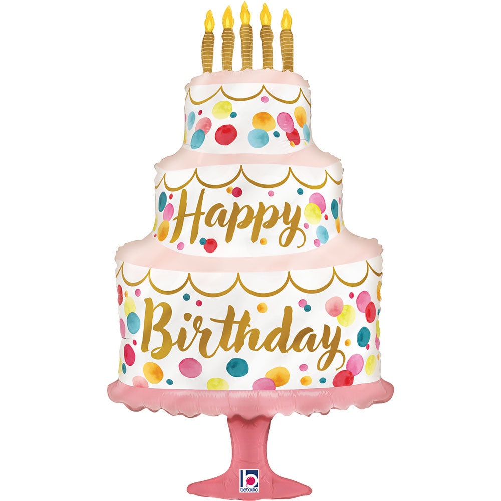 Satin Birthday Pink Cake Foil balloon, Helium  With weight