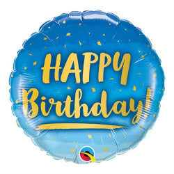 18 inches Round Birthday Gold & Blue Foil Balloon
