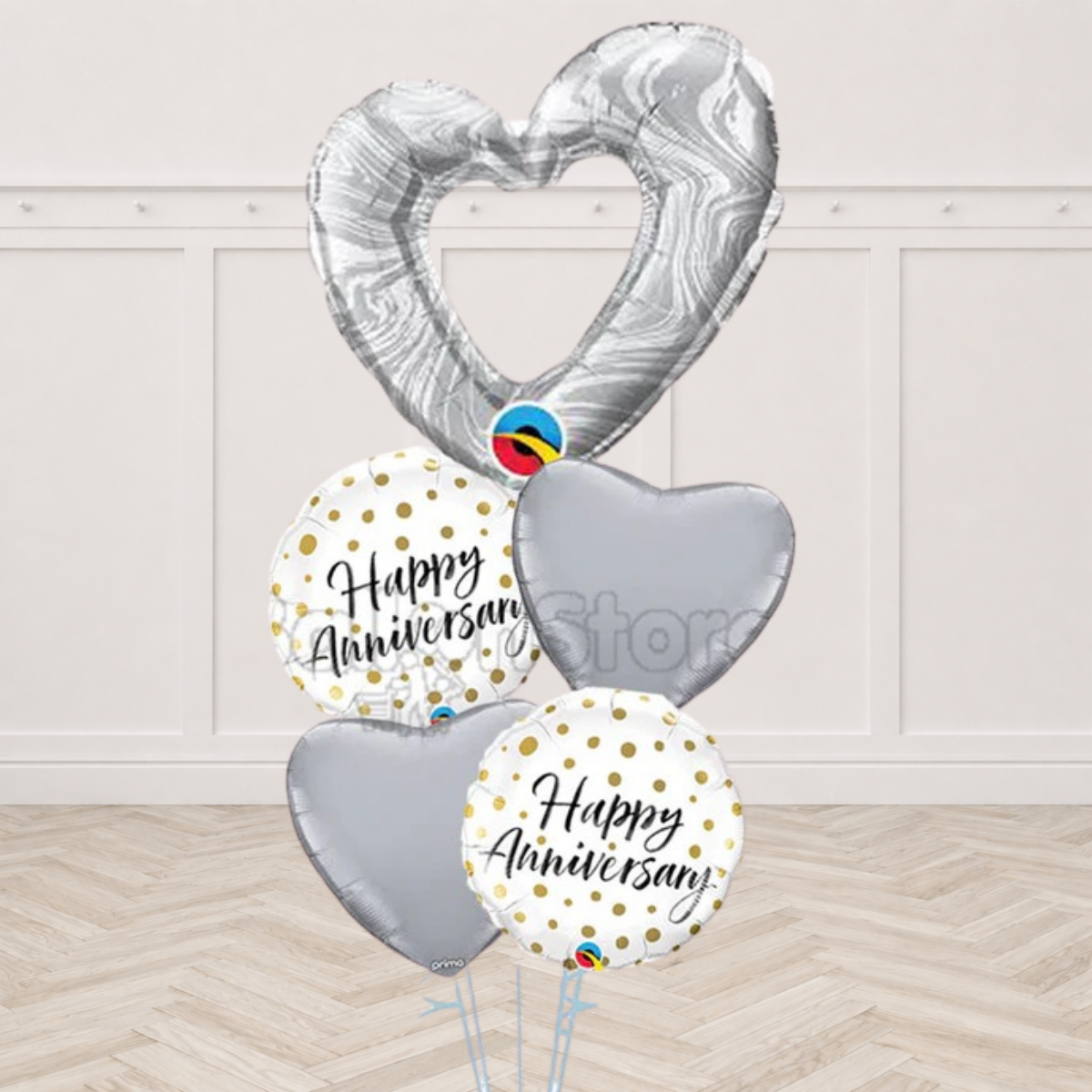 Anniversary Withe Heart all foil balloon Bouquet with weight