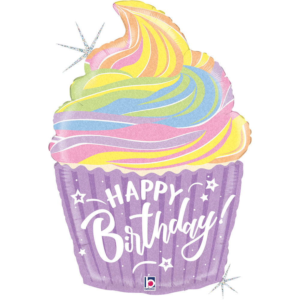 Pastel Birthday Cupcake With Helium