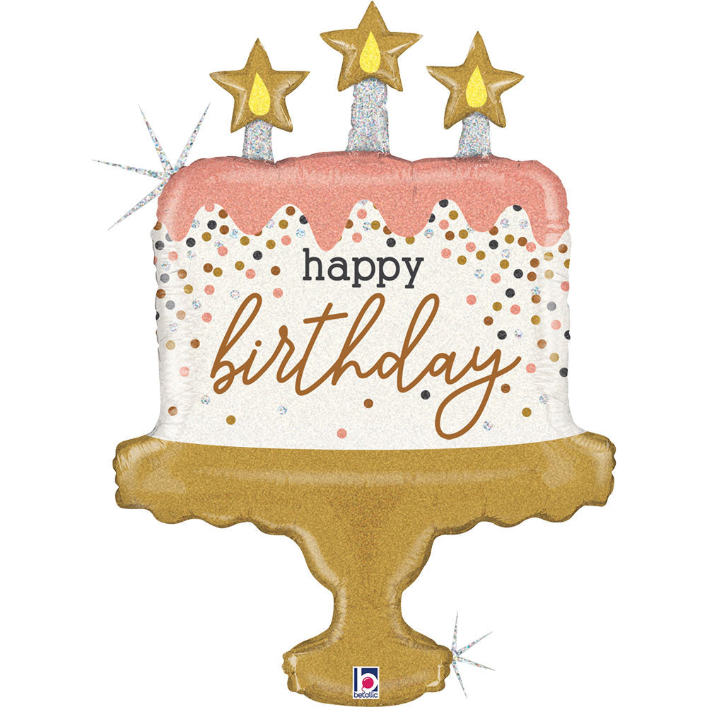Birthday Cake Confetti Foil balloon helium & weight