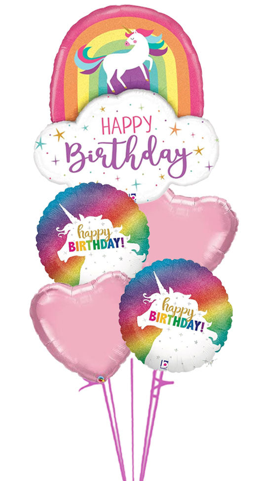 Unicorn Rainbow Birthday Balloon Bouquet With Weight