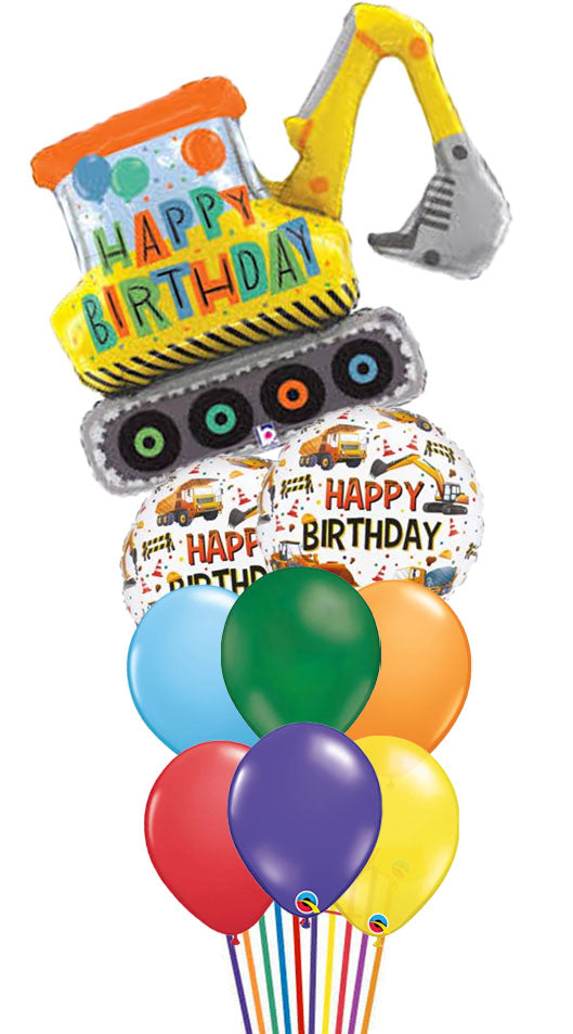 Birthday Construction Excavator Balloon Bouquet With Weight